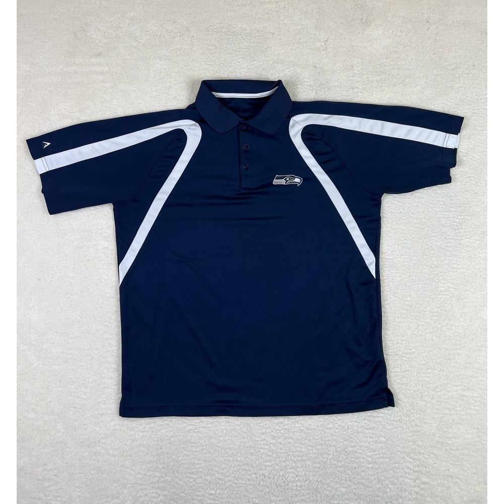 Seattle Seahawks Shirt Mens Large Navy Blue NFL Football Antigua Polo Golf